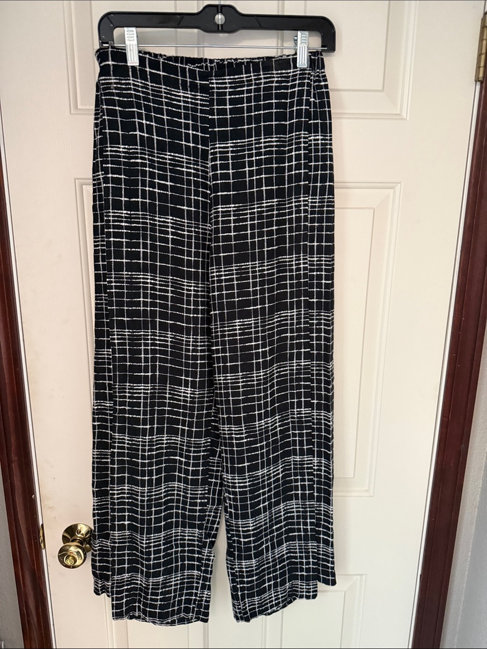 LIV/HABITAT BlACK & WHiTE WINDOWPANE WIDE LEG PANTS, SMALL